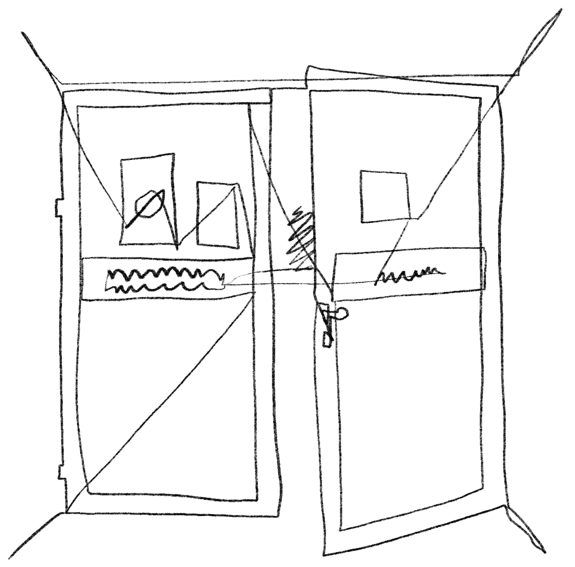 Eine Illustration von Frauke Engler: Eine Strichzeichnung der Tür zur Intensivstation
